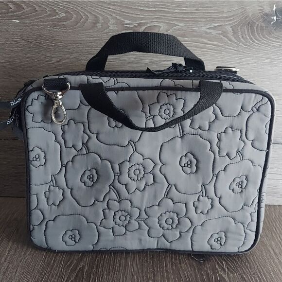 Thirty One Gray Quilted Poppy Double Zip Cosmetic Bag Organizer Travel Tote - Picture 2 of 8